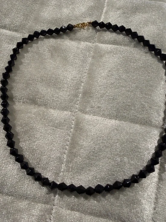 Black Faceted Acrylic Bead Necklace with Gold Clasp - Women Jewelry - Picture 2 of 4